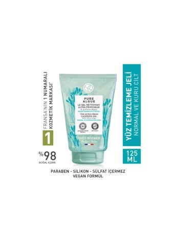 Yves Rocher Face Wash Gel Pure Algue Detoxifying Moisturizing and Revitalizing Prebiotic 125 ml