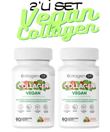 Collagen Life 2-PIECE Vegan Collagen Support with Biotin Hyaluronic Acid Amino Acid and Plant-Based Protein Powder 180