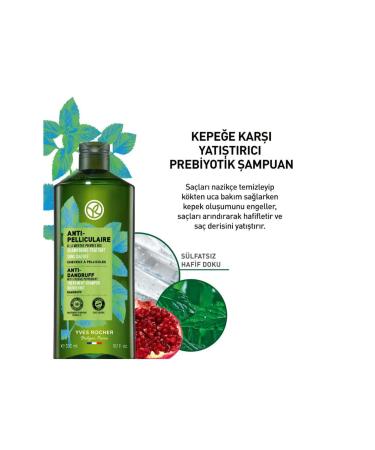 Yves Rocher Prebiotic Shampoo Anti-Dandruff Pelliculaire Pomegranate Peel Organic Mint and Agave 300 ml - Buy Online on GoSupps.com