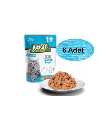 Jungle 6 Pieces Pouch Adult Cat Canned Food with Salmon Pieces 100gr