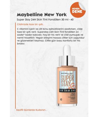 Maybelline New York Maybelline Super Stay 24H Skin Tint Foundation 40 - Buy Online on GoSupps.com