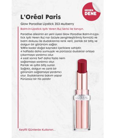 L'Oreal Paris Glow Paradise Lipstick 353 Mulberry Lipstick - Buy Online on GoSupps.com