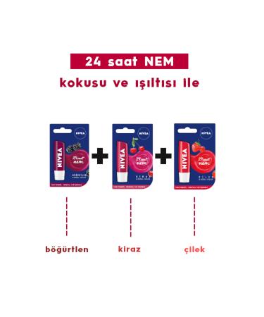 NIVEA Lip Balm 3 in 1 + Strawberry 4.8 gr + Blackberry 4.8 gr + Cherry 4.8 gr