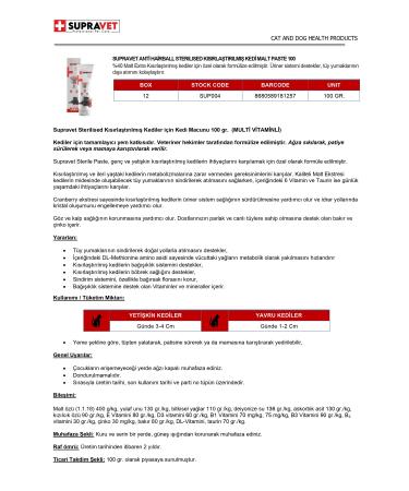 Supravet Sterilized Malt Paste for Neutered Cats 100 Gr (Multi Vitamin) - Buy Online on GoSupps.com