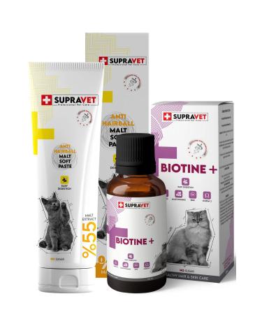 Supravet Cat Anti-Shedding Malt Paste 100 Gr Biotine Anti-Shedding Drops 100 Ml
