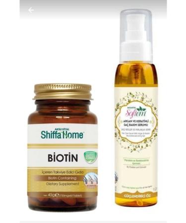 Shiffa Home Biotin Containing Food Supplement 750 Mg 60 Tablets & Argan Keratin Hair Care Serum