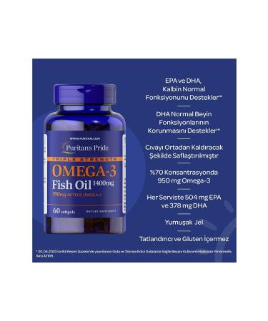 Puritan's Pride Omega 3 1400 Mg 60 Capsules - Buy Online on GoSupps.com