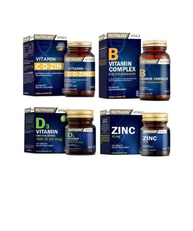 Nutraxin Vitamin Max 60 Tablets + Vitamin B 60 Tablets + Vitamin D3 120 Tablets + Zinc 100 Tablets