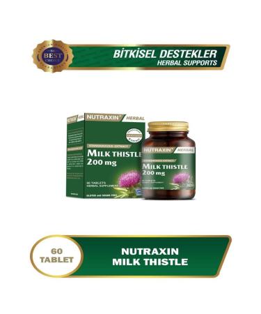 Nutraxin Milk Thistle 200 mg Milk Thistle Seed Extract Supplementary Food 60 Tablets
