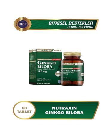Nutraxin Synthetic Colorant Sweetener and Preservative Free Herbal Ginkgo Biloba 60 Tablets