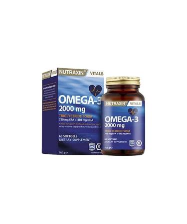 Nutraxin Omega-3 2000 mg EPA and DHA omega-3 Fatty Acids Containing Supplementary Food 60 Capsules