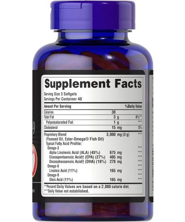 Puritan's Pride Triple Omega 3-6-9 Fish Flax & Borage Oils 120 Softgels - Buy Online on GoSupps.com