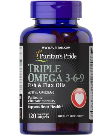 Puritan's Pride Triple Omega 3-6-9 Fish Flax & Borage Oils 120 Softgels