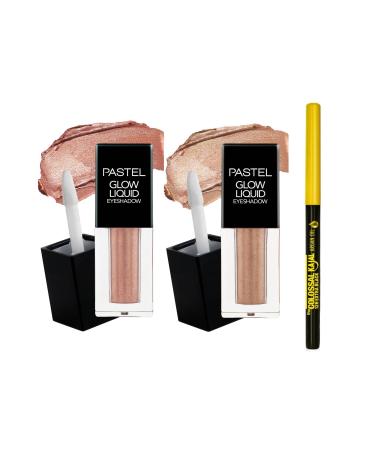 Pastel Glow Liquid Eyeshadow - Liquid Far 222 Golden Cage and 221 + Maybelline Eye Pencil Black