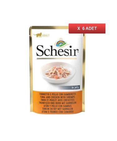 Schesir Jelly Tuna Chicken and Shrimp Pouch Cat Canned Food 85 Gr (6 Pieces)