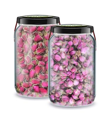 Ginger Organic One Jar Pink Bud Rose Dried + One Jar Red Rose 660 cc 2 Glass Jars No Additives