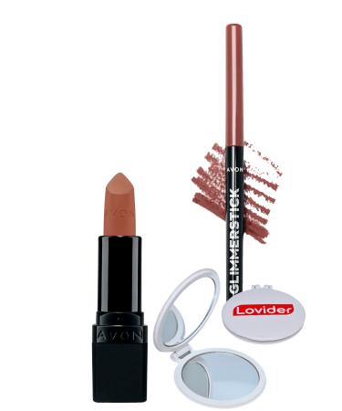 Avon Ultra Matte Lipstick Marvellous Mocha + Simply Spice Lip Pencil + Lovider Pocket Mirror Gift