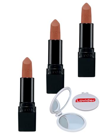 Avon Ultra Matte Lipstick Marvellous Mocha 3 Pieces + Lovider Pocket Mirror