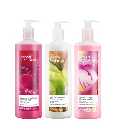 Avon Senses Delicate Moment Sweat & Joyful and Raspberry Delight Shower Gel Bundle