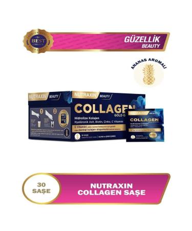Nutraxin Collagen 10 000 mg 30 Sachets Hydrolyzed Collagen Hyaluronic Acid Biotin Zinc Containing Supplementary Food
