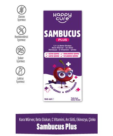 Happy Cure Sambucus Plus Cherry Flavored Syrup 150 Ml (Black Elderberry Beta Glucan Echinacea Royal Jelly) - Buy Online on GoSupps.com
