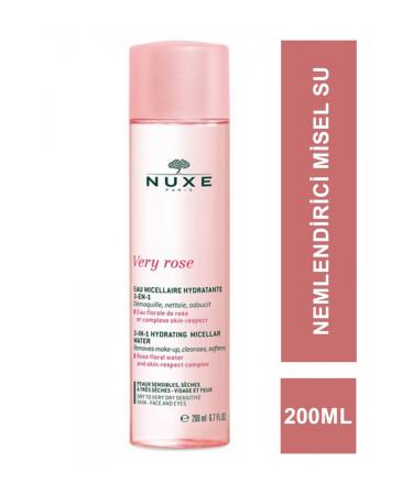 Nuxe Very Rose - 3 in 1 Moisturizing Micellar Cleansing Water for Face Eyes Lips 200 ml Dry and Sensitive