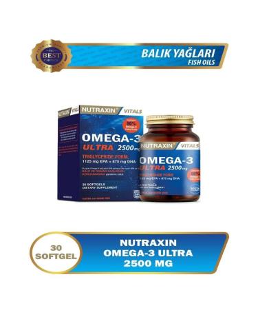 Nutraxin Omega-3 Ultra 2500 mg 30 Softgel Triglyceride Form EPA & DHA Supplementary Food