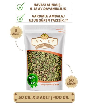 Antep Bazaar Rice Chopped Pistachios | 50 Gr. X 8 Pieces | VACUUM PACKAGING