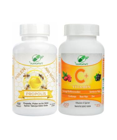Yurdavit Propolis Pollen Royal Jelly 100 Tablets Vitamin C 1000 Mg Vitamin C Rosehip Zinc 200 Tablets