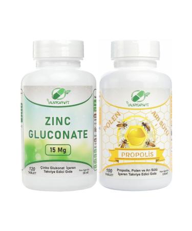 Yurdavit Zinc Gluconate Zinc Gluconate 120 Tablets Propolis Pollen Royal Jelly 100 Tablets