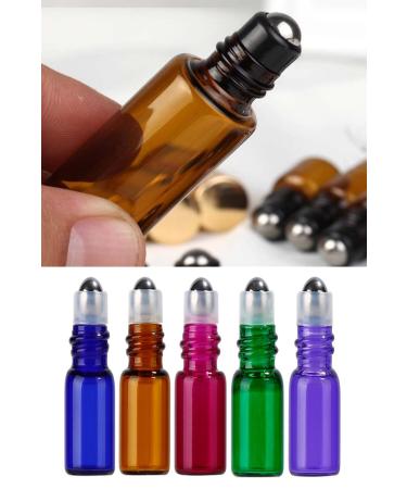 RoseRoi 5 Pieces 30 Ml Amber Roll On Glass Bottle Assortment Mixed Color