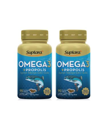Suplara Omega 3 and Propolis Fish Oil Supplementary Food (1330 Mg X 90 Softgel) 2 Pieces