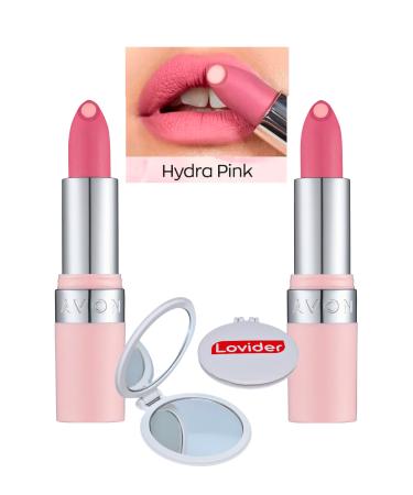Avon Hydramatic Matte Lipstick Pink 2 Pack + Lovider Pocket Mirror Gift