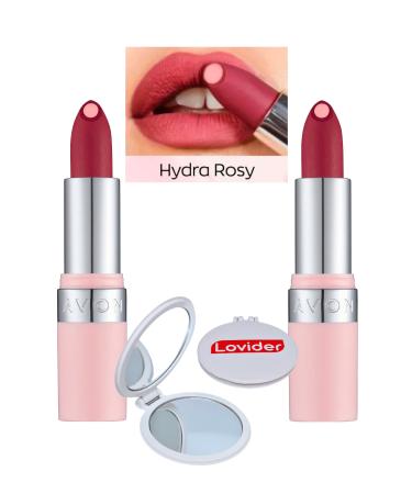 Avon Hydramatic Matte Lipstick Rosy 2 Pack + Lovider Pocket Mirror Gift