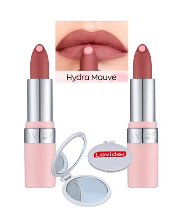 Avon Hydramatic Matte Lipstick Mauve 2 Pack + Lovider Pocket Mirror Gift