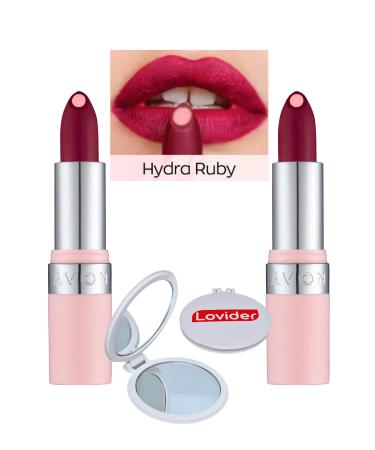 Avon Hydramatic Matte Lipstick Ruby 2 Pack + Lovider Pocket Mirror Gift