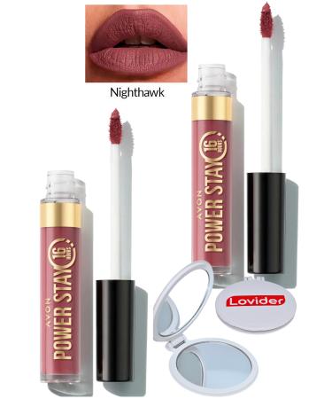 Avon Power Stay Liquid Matte Lipstick - Nighthawk 2 Pack + Lovider Pocket Mirror Gift