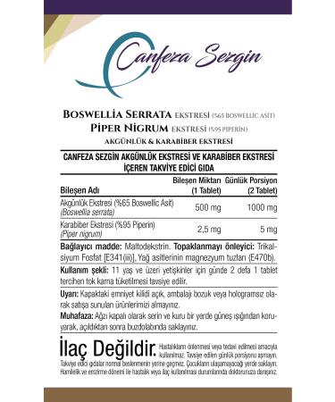 Canfeza Sezgin BOSWELLIA SERRATA EXTRACT PIPER NIGRUM EXTRACT AKGUNLUK & BLACK PEPPER EXTRACT - Buy Online on GoSupps.com