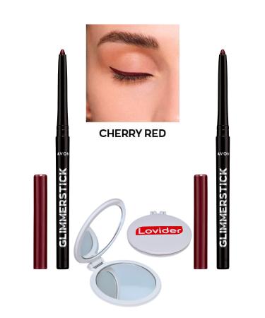 Avon Glimmersticks Lift Eyeliner Cherry Red 2 Pack + Lovider Pocket Mirror Gift