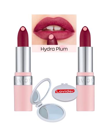 Avon Hydramatic Matte Lipstick Plum 2 Pack + Lovider Pocket Mirror Gift