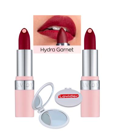 Avon Hydramatic Matte Lipstick Garnet 2 Pack + Lovider Pocket Mirror Gift