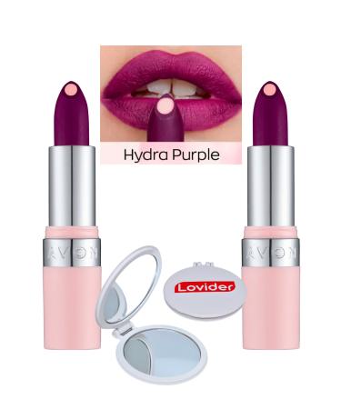 Avon Hydramatic Matte Lipstick Purple 2 Pack + Lovider Pocket Mirror Gift