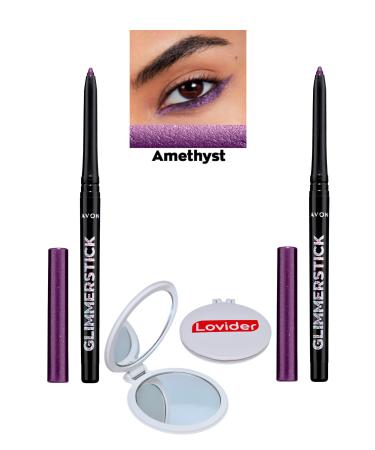 Avon Glimmerstick Lift Eyeliner Glitter - Amethyst 2 Pack + Lovider Pocket Mirror Gift