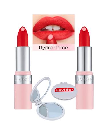 Avon Hydramatic Matte Lipstick Flame 2 Pack + Lovider Pocket Mirror Gift