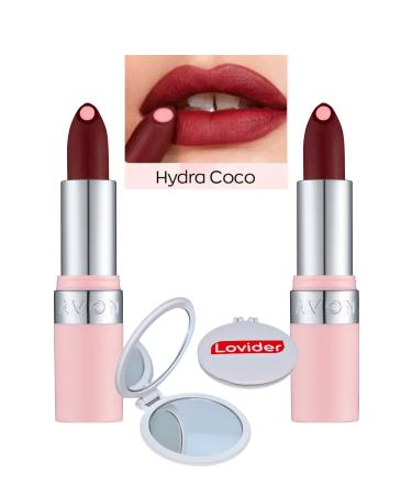 Avon Hydramatic Matte Lipstick Coco 2 Pack + Lovider Pocket Mirror Gift