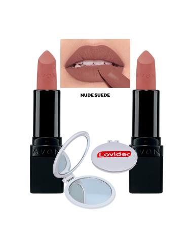 Avon Ultra Matte Lipstick Nude Suede 2 Pack + Lovider Pocket Mirror Gift