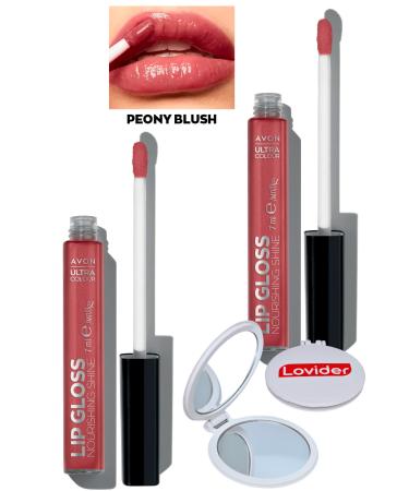 Avon Ultra Color Lip Gloss Nourishing Lip Gloss - Peony Blush 2 Pieces + Lovider Pocket Mirror