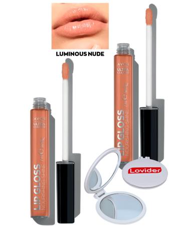 Avon Ultra Color Lip Gloss Nourishing Lip Gloss - Luminous Nude 2 Pack + Lovider Pocket Mirror