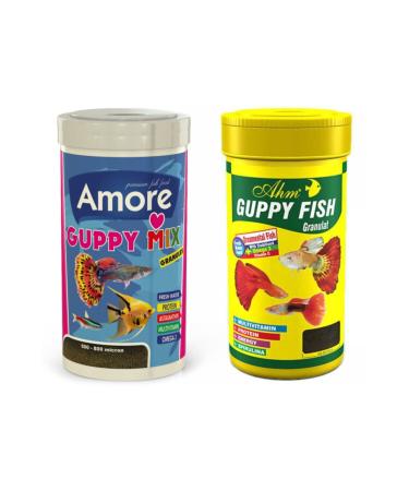 Ahm Amore + Guppy Fish Granulat 250ml + 250ml Guppy Moli Sword Angel Tetra Aquarium Fish Food