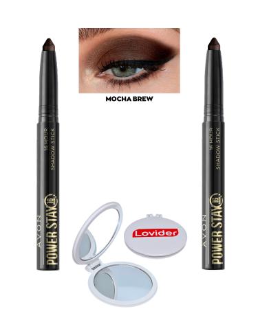 Avon Power Stay Shadow Stick Pencil Eyeshadow - Mocha Brew 2 Pack + Lovider Pocket Mirror Gift